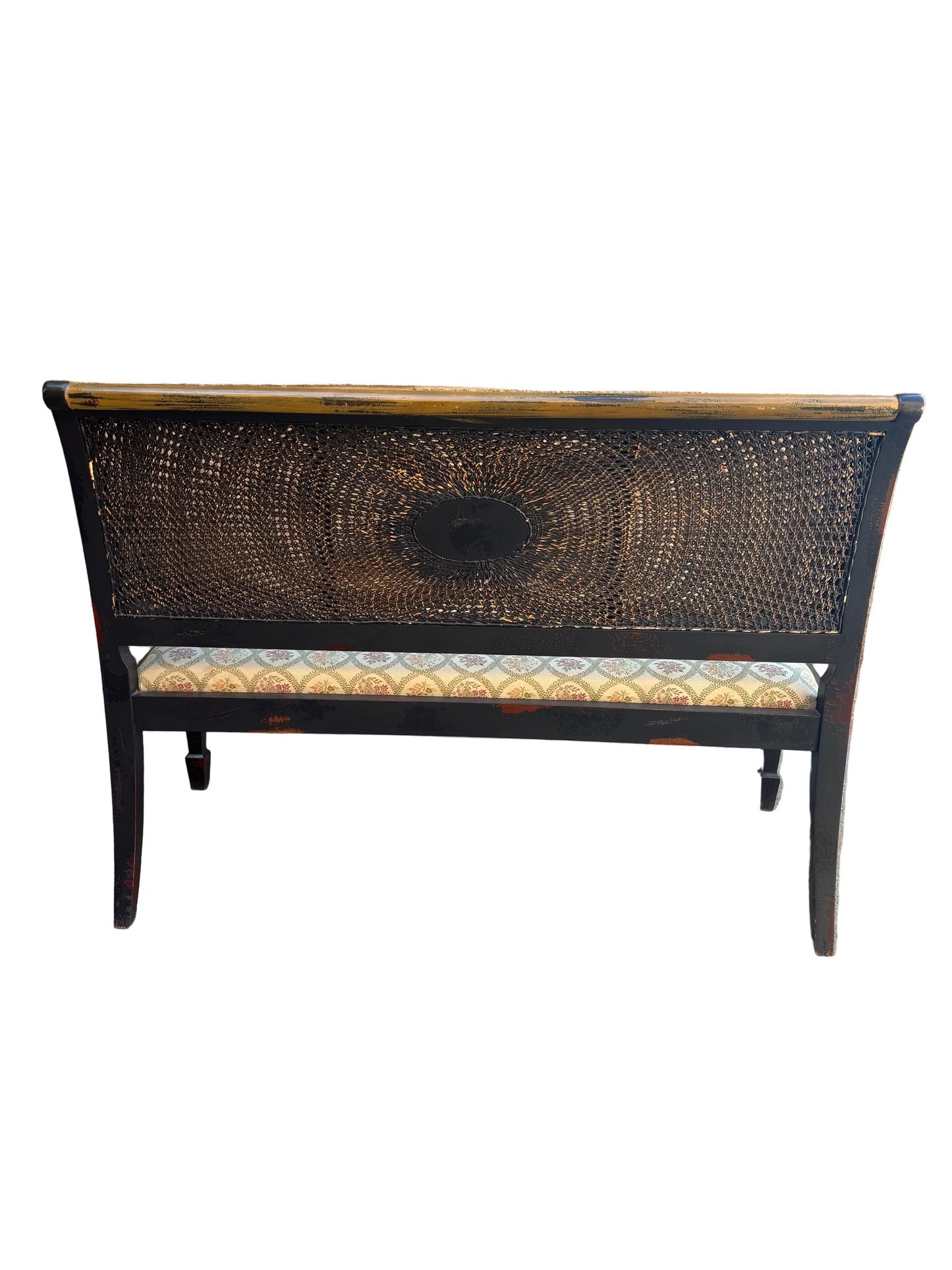 Wicker-back Bench w/Hand Painted Florals
