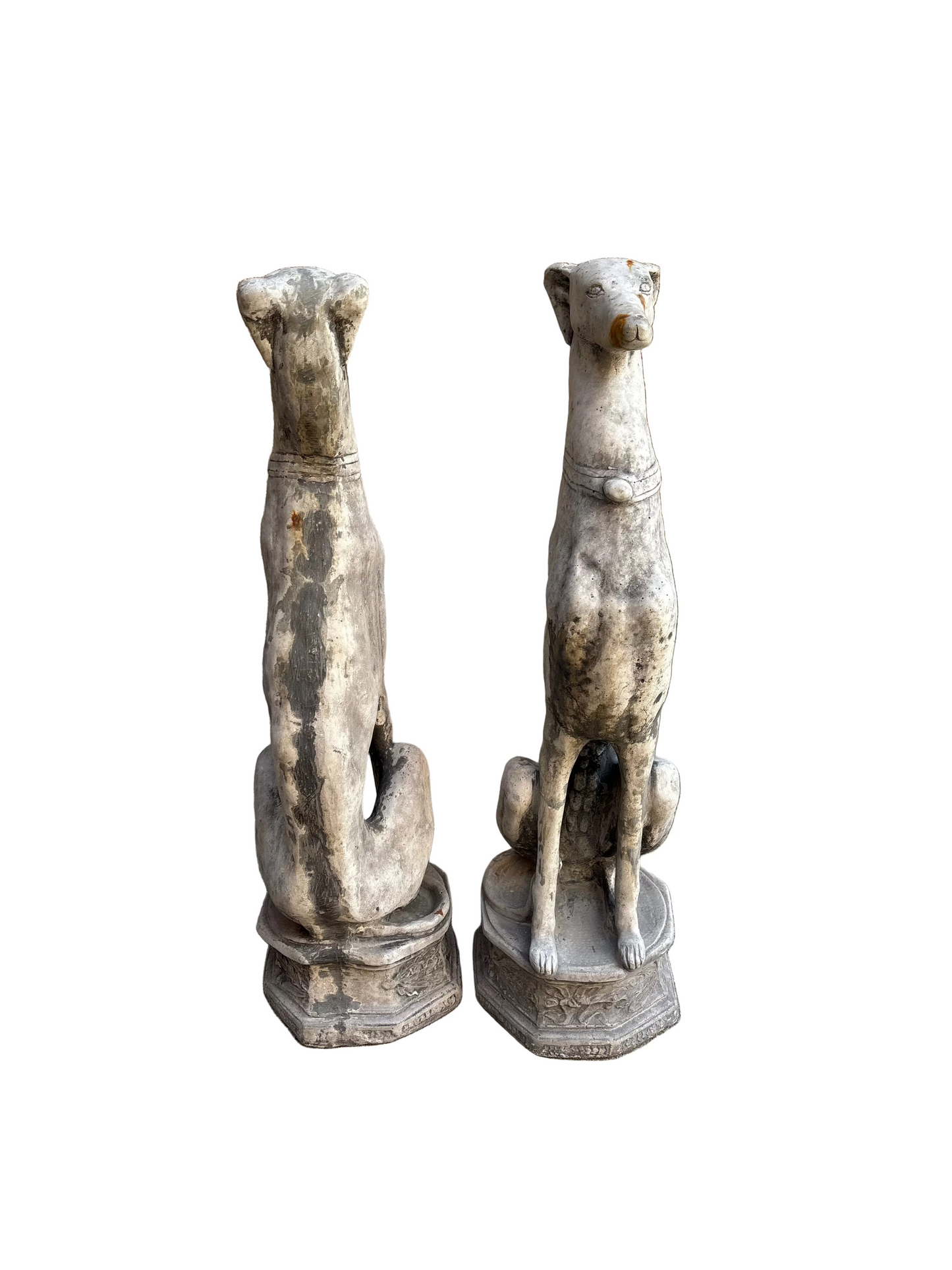 Pair of Vintage Greyhound Cement Garden Statues