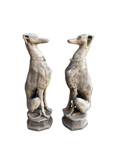 Pair of Vintage Greyhound Cement Garden Statues