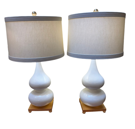 Pair White Gourd Lamps