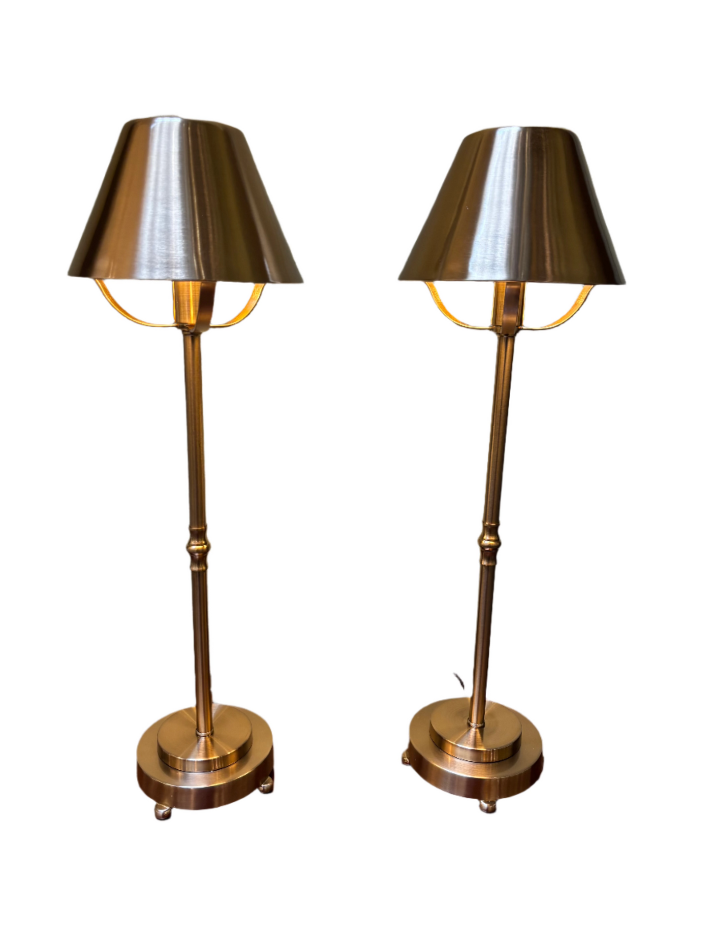 Pair Brushed Metal Buffet Lamps