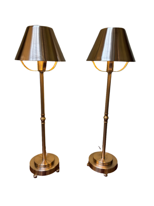 Pair Brushed Metal Buffet Lamps