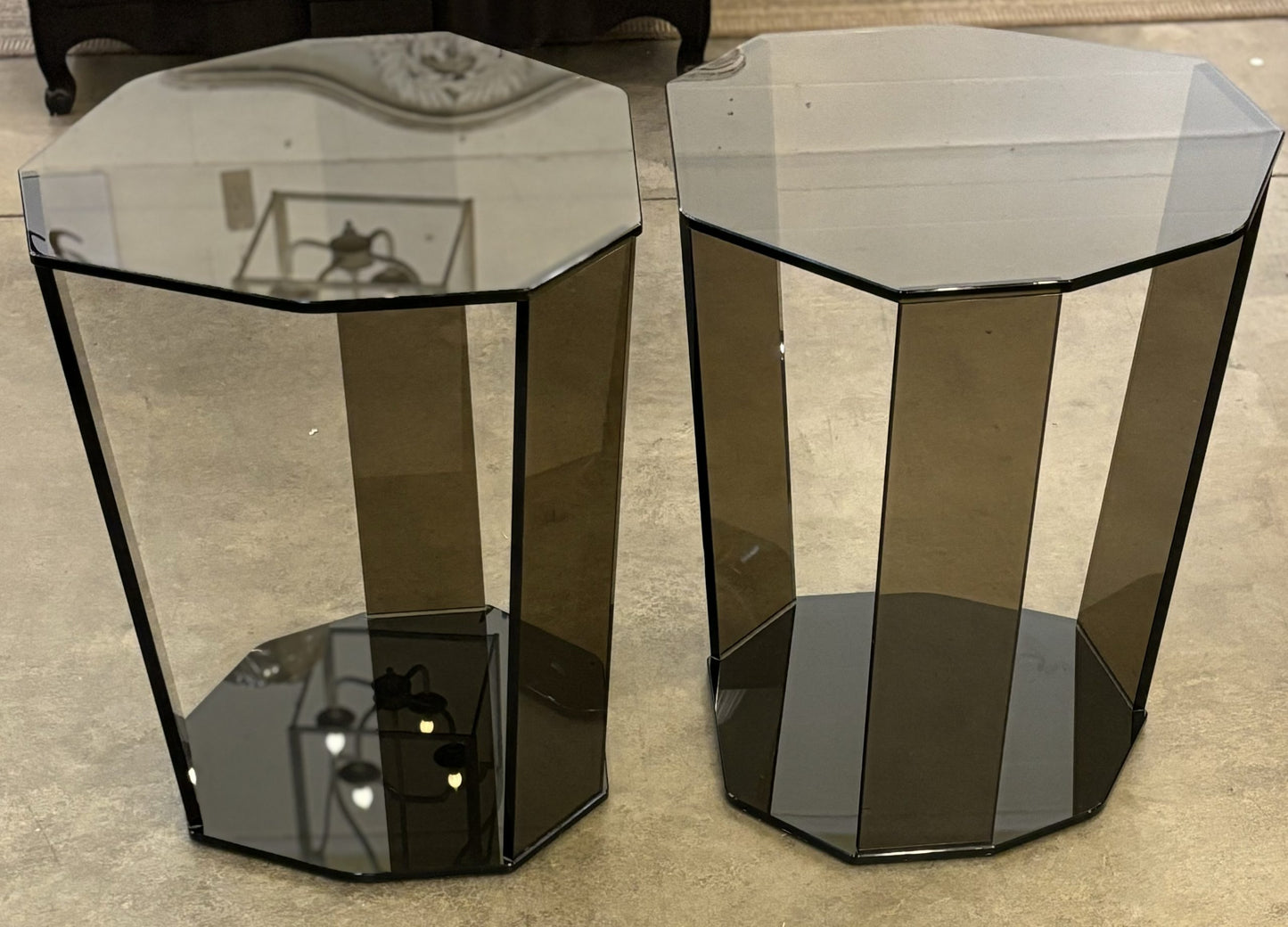 PAIR ROCHE BOBOIS GLASS TABLES