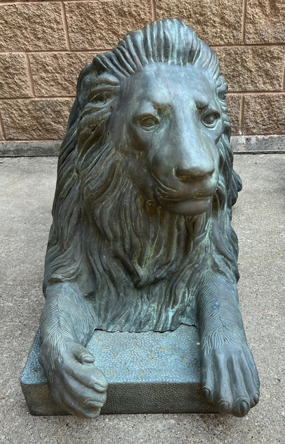 Pair Bronze Verte Ornate Green Lion Figures