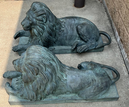 Pair Bronze Verte Ornate Green Lion Figures