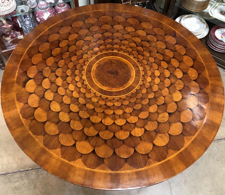Round Walnut Inlay Table – Antique And Art Consignment | Highwood