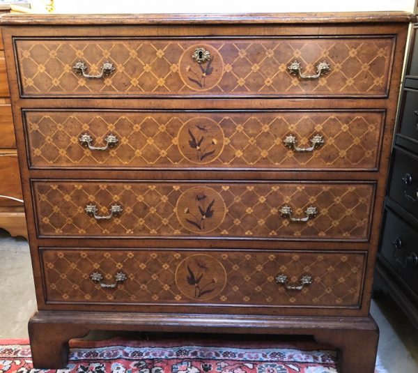 Anna's Mostly Mahogany Consignment - Floral Walnut Inlay Chest of Drawers