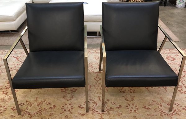 Anna's Mostly Mahogany Consignment - Pr Black Leather/Chrome Lounge Chairs