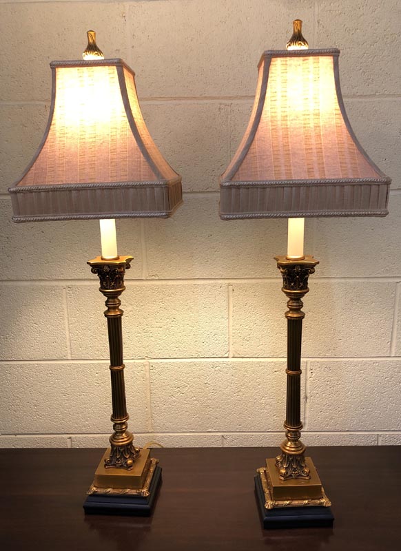 Anna's Mostly Mahogany Consignment - Pr Brass Column Lamps