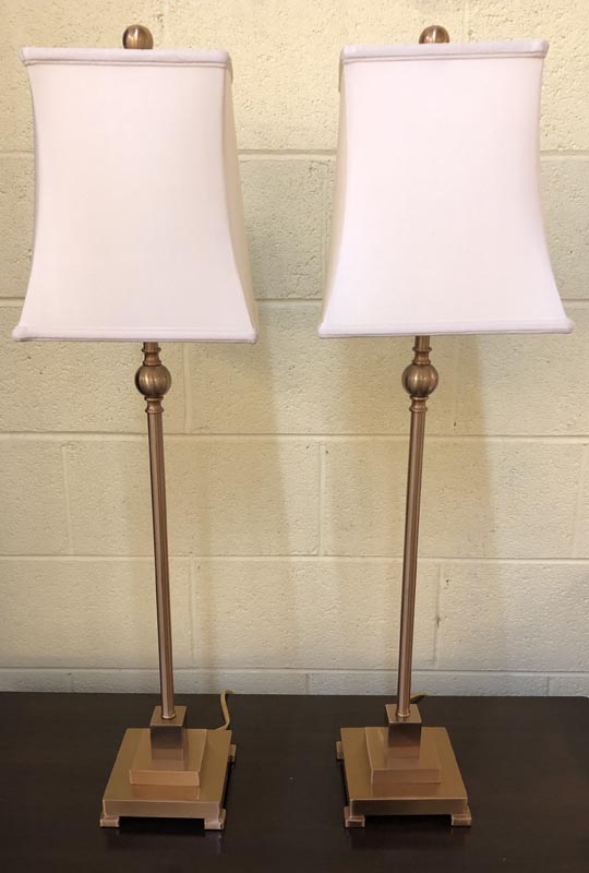 Anna's Mostly Mahogany Consignment - Pr Brass Candlestick Lamps