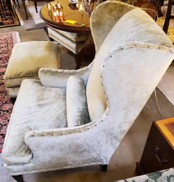 Anna's Mostly Mahogany Consignment - Pr Silk Velvet Wing Chairs