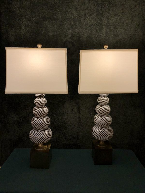 Anna's Mostly Mahogany Consignment - Pr Black and White Murano Lamps