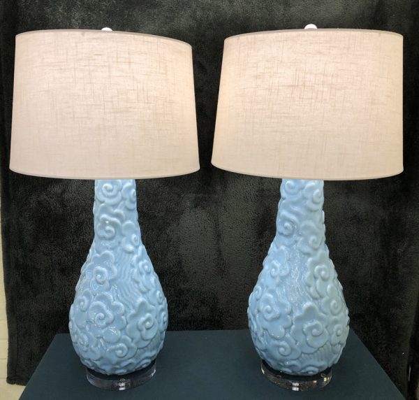 Anna's Mostly Mahogany Consignment - Pr Blue Ceramic Lamps