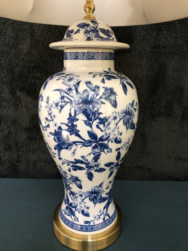 Anna's Mostly Mahogany Consignment - Pr Blue & White Floral Lamps