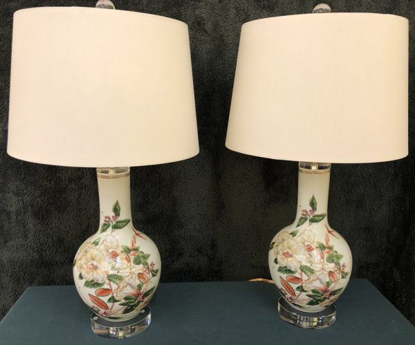 Anna's Mostly Mahogany Consignment - Pr Floral Vase Lamps